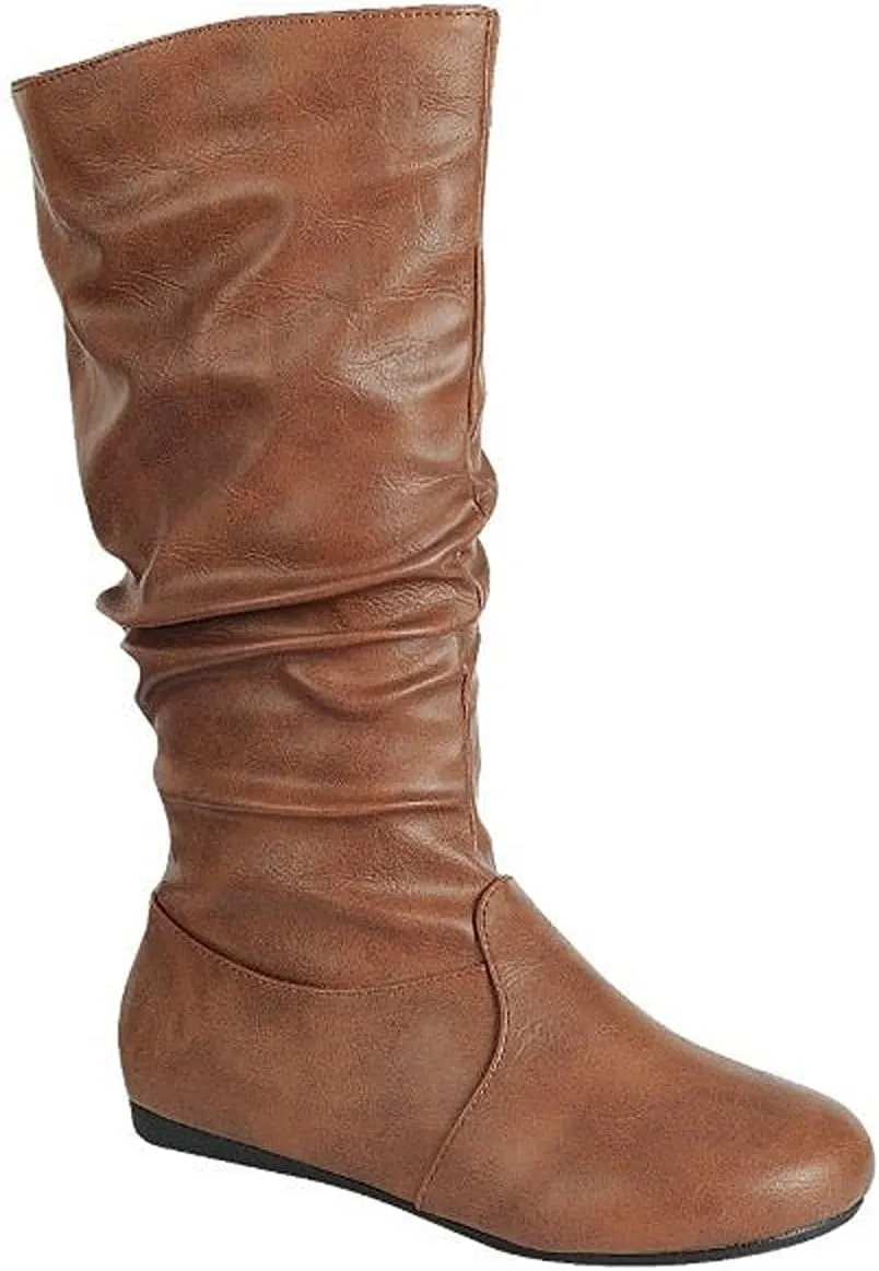 Forever Womens Round Toe Slouch Vegan Comfy Flat Mid Calf Tall Boots