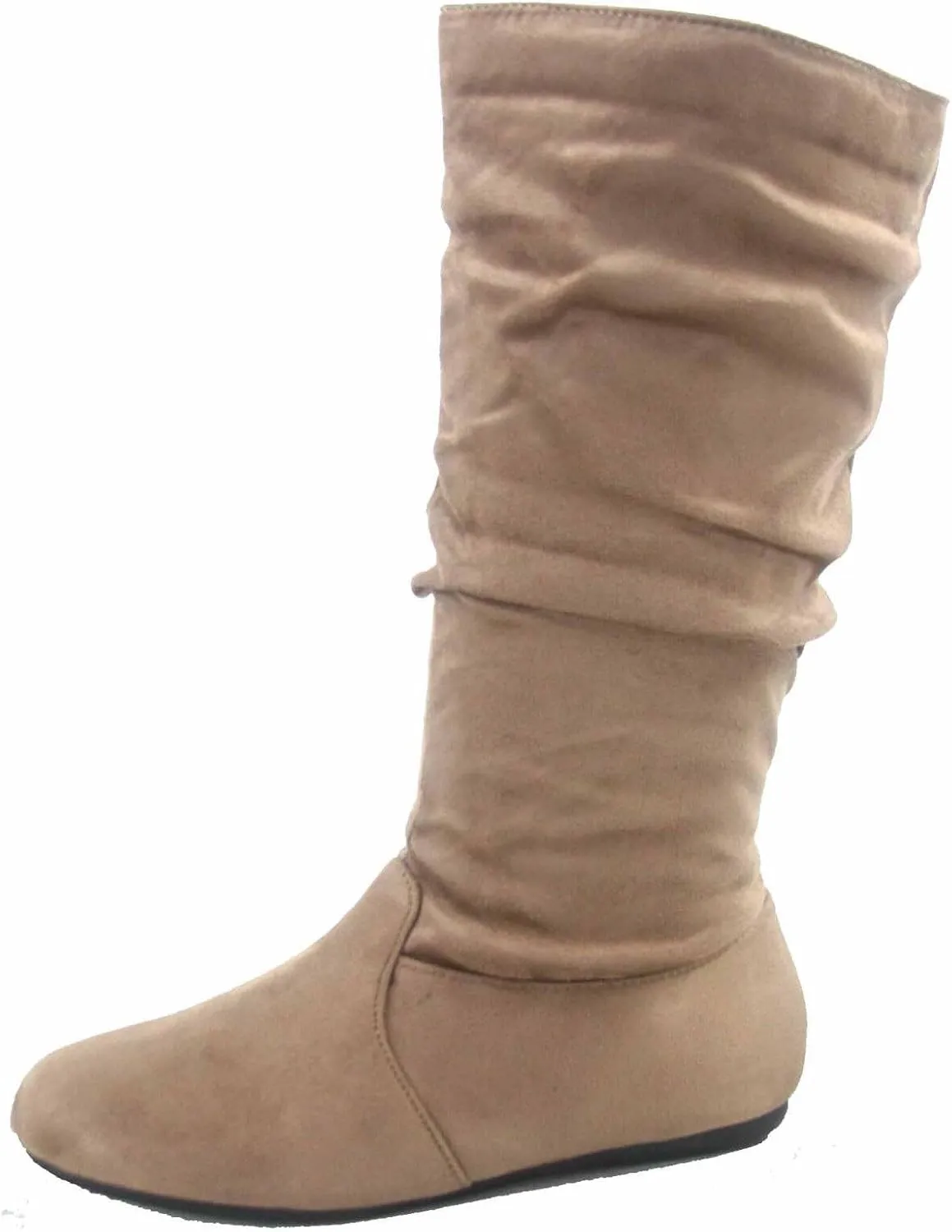 Forever Womens Round Toe Slouch Vegan Comfy Flat Mid Calf Tall Boots