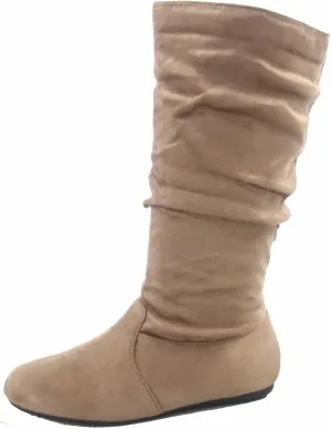 Forever Womens Round Toe Slouch Vegan Comfy Flat Mid Calf Tall Boots