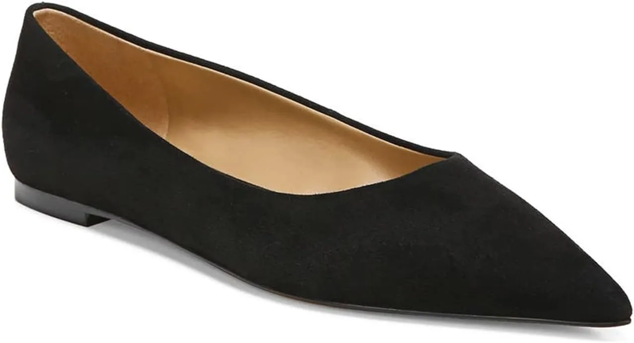 FOWT Spring Suede Classic Slip on Flats Two Tone Elegant Pointed Toe Black Flats for Women Comfort Low Heel Shallow Walking Daily Casual Dress Shoes, US Size 4-16 M