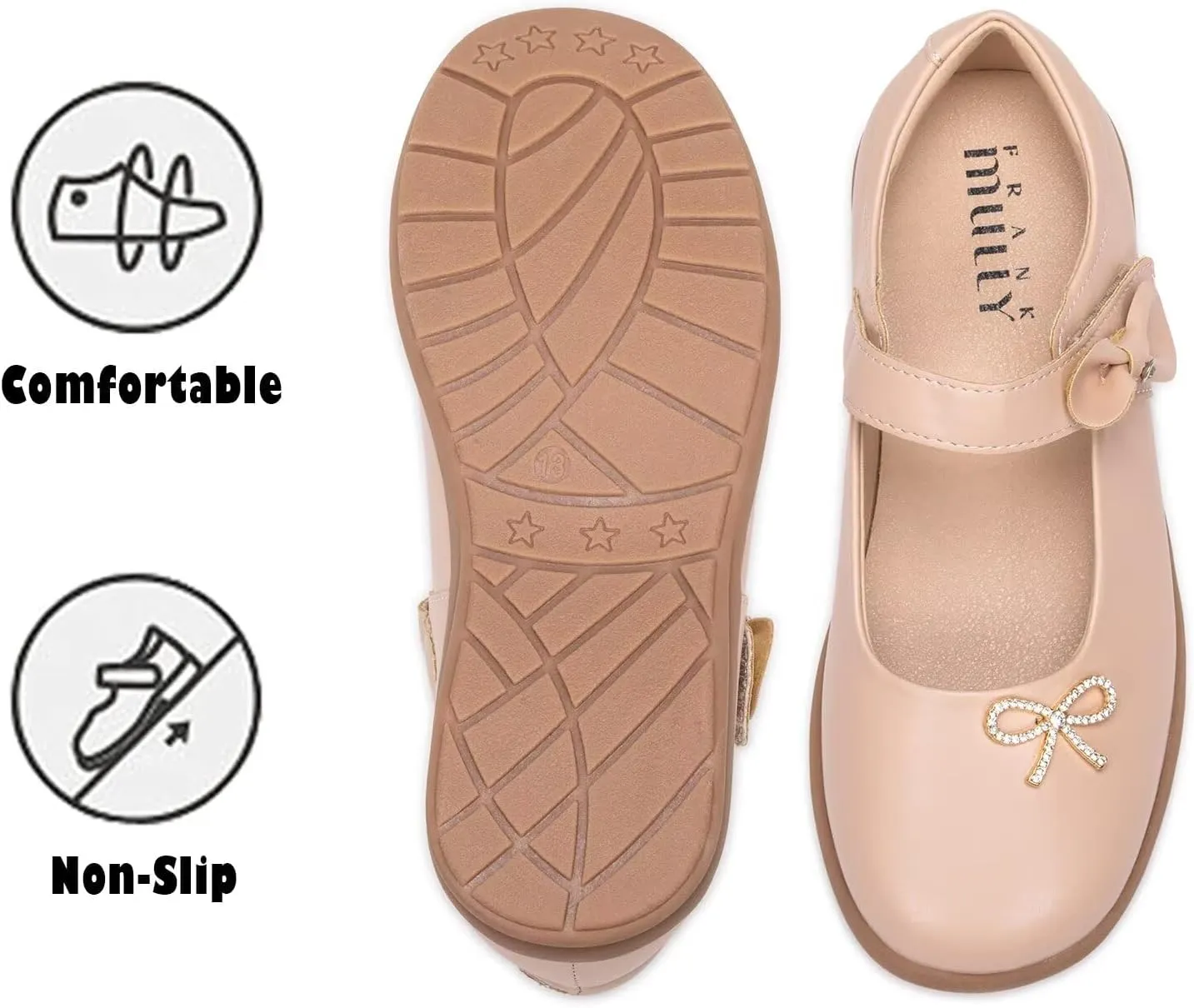 Frank Mully Girls Mary Jane Shoes Side Rhinestone Bow Flat for Wedding/Party/School Shoes for Toddler/Little Kid/Big Kid