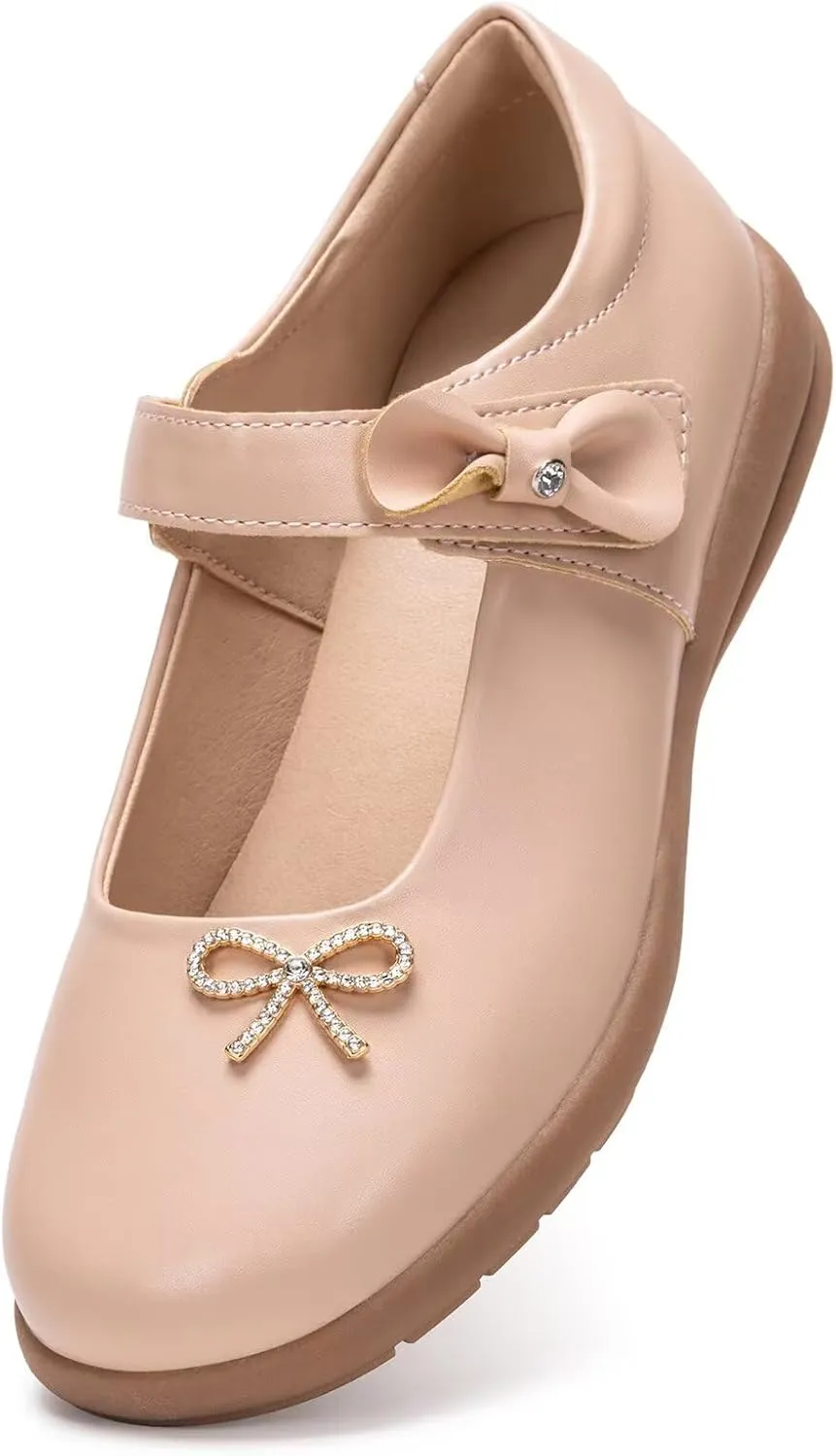 Frank Mully Girls Mary Jane Shoes Side Rhinestone Bow Flat for Wedding/Party/School Shoes for Toddler/Little Kid/Big Kid