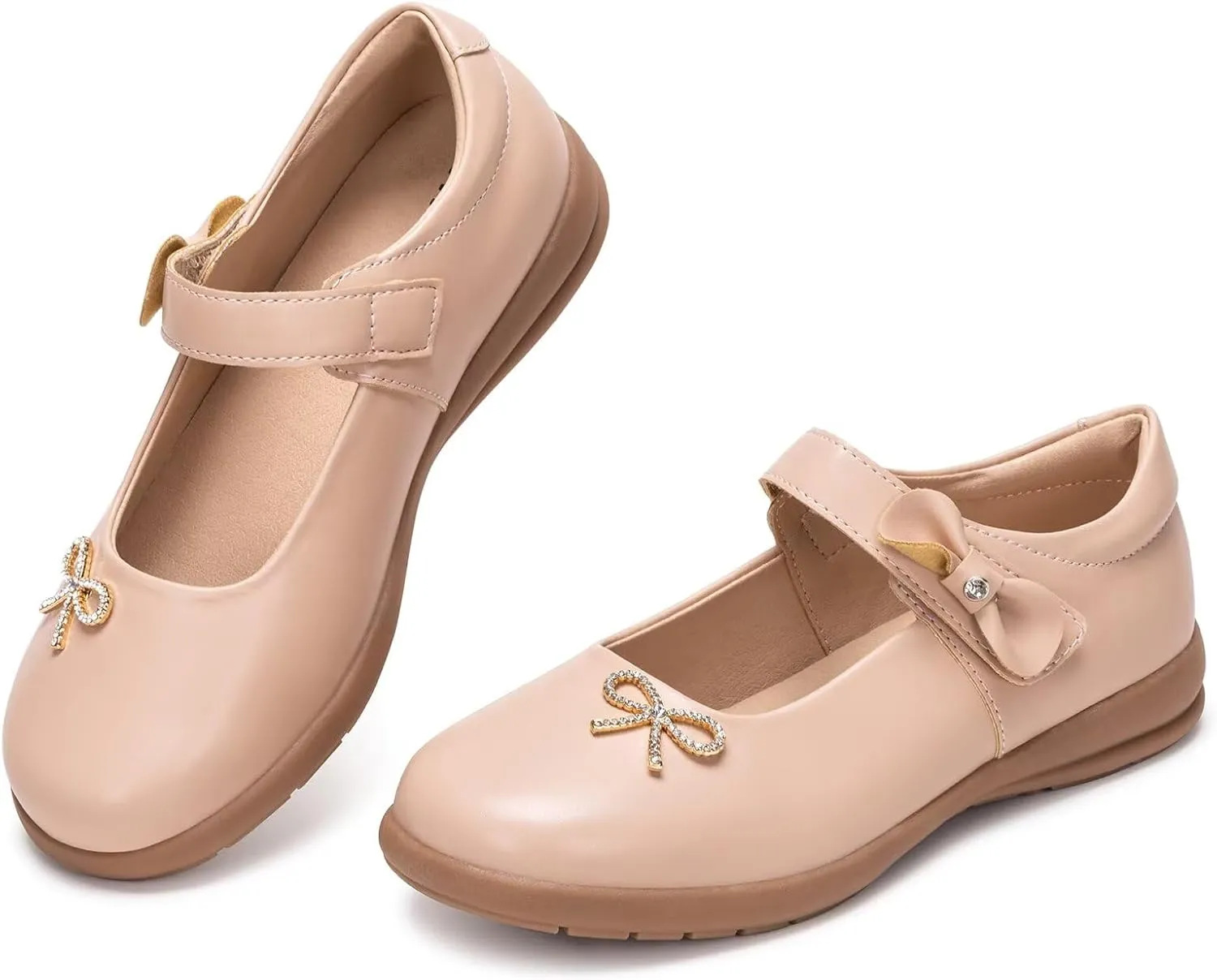 Frank Mully Girls Mary Jane Shoes Side Rhinestone Bow Flat for Wedding/Party/School Shoes for Toddler/Little Kid/Big Kid
