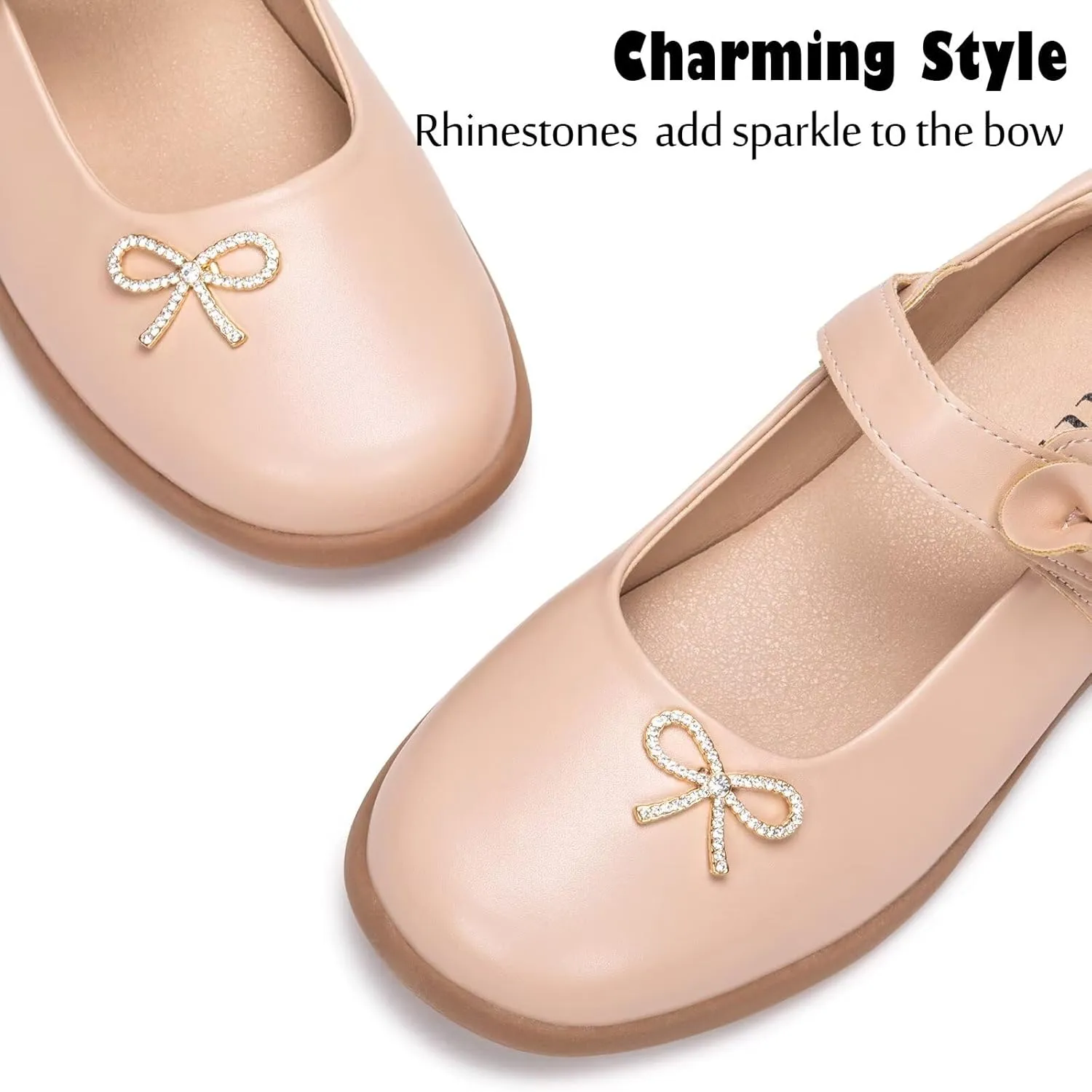 Frank Mully Girls Mary Jane Shoes Side Rhinestone Bow Flat for Wedding/Party/School Shoes for Toddler/Little Kid/Big Kid