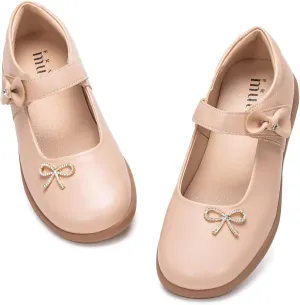 Frank Mully Girls Mary Jane Shoes Side Rhinestone Bow Flat for Wedding/Party/School Shoes for Toddler/Little Kid/Big Kid