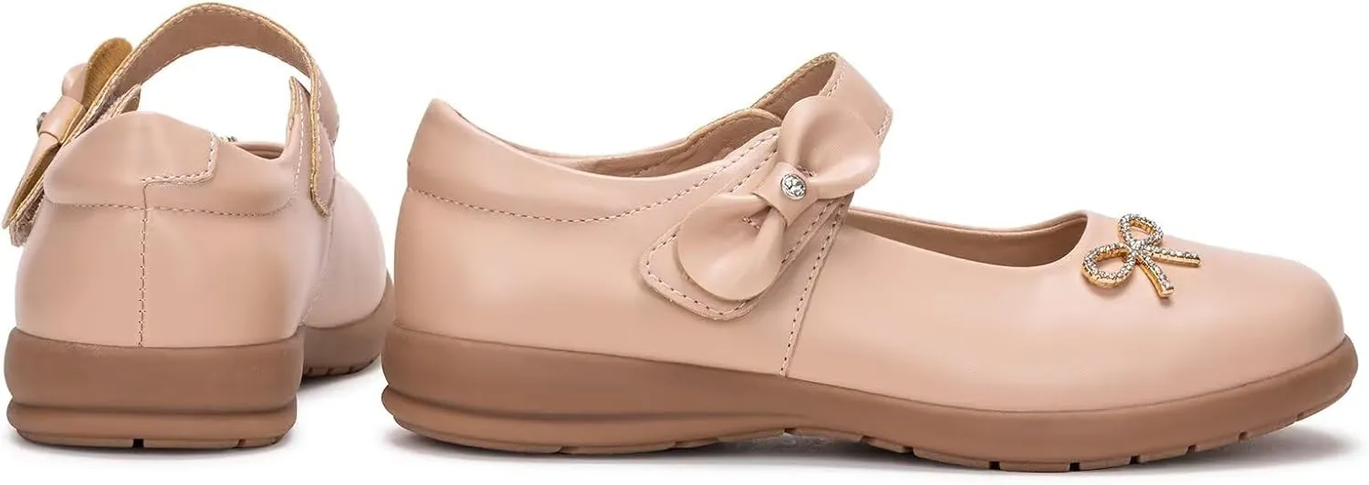 Frank Mully Girls Mary Jane Shoes Side Rhinestone Bow Flat for Wedding/Party/School Shoes for Toddler/Little Kid/Big Kid