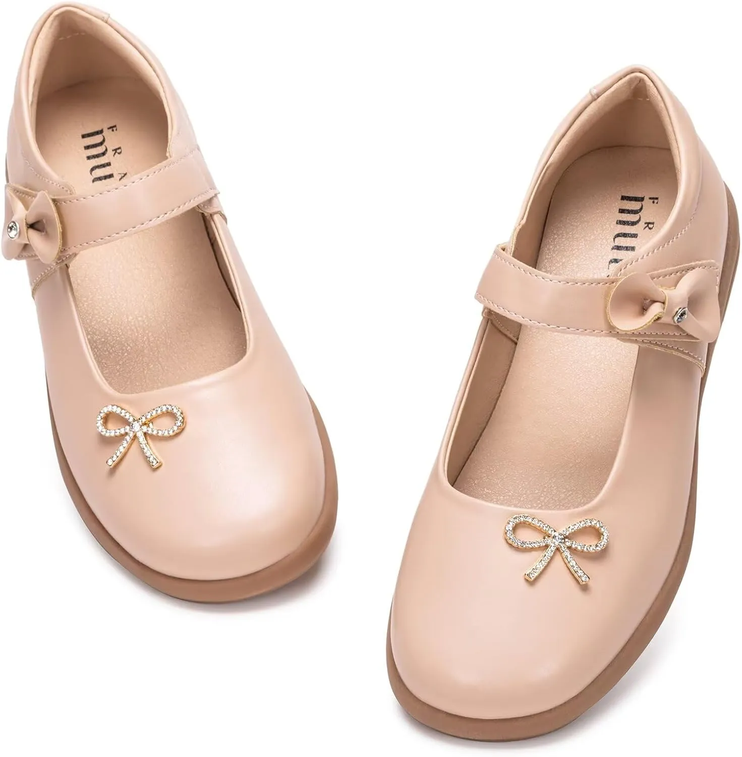 Frank Mully Girls Mary Jane Shoes Side Rhinestone Bow Flat for Wedding/Party/School Shoes for Toddler/Little Kid/Big Kid