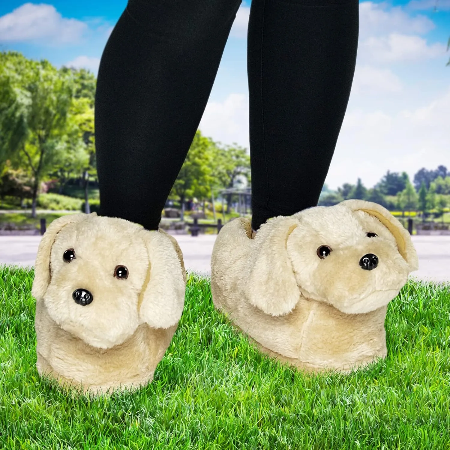 Funziez! Fuzzy Dog Slippers for Women & Men, Funny, House Shoes, Animal, Cute Novelty, Great Mother's Day Gift for Mom, Wife, Daughter