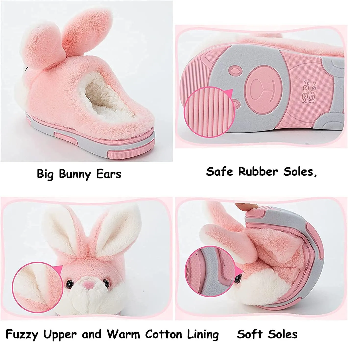 Fuzzy Bunny Slippers for Girls Warm Winter Slippers Women Home Slippers Plush Animal Slippers Pink Slippers
