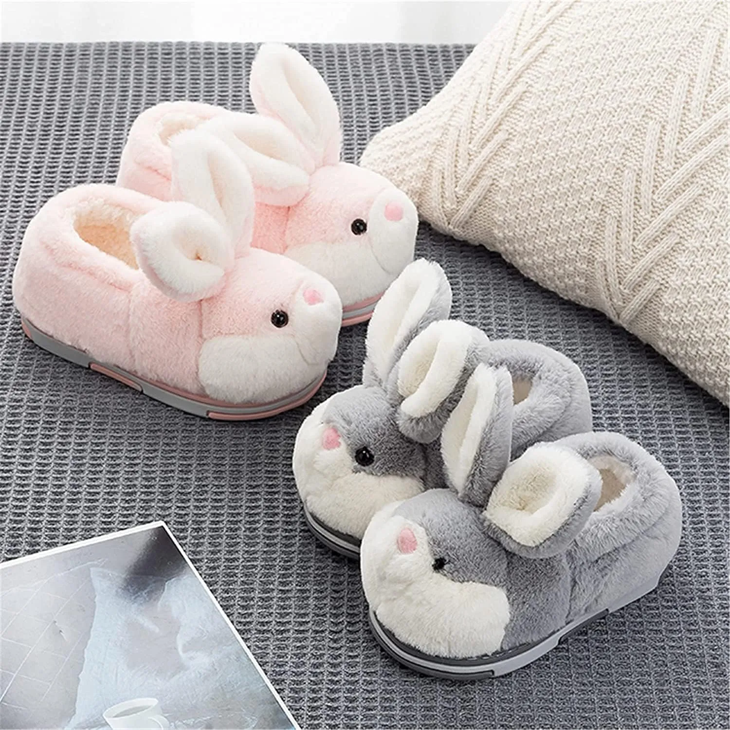 Fuzzy Bunny Slippers for Girls Warm Winter Slippers Women Home Slippers Plush Animal Slippers Pink Slippers