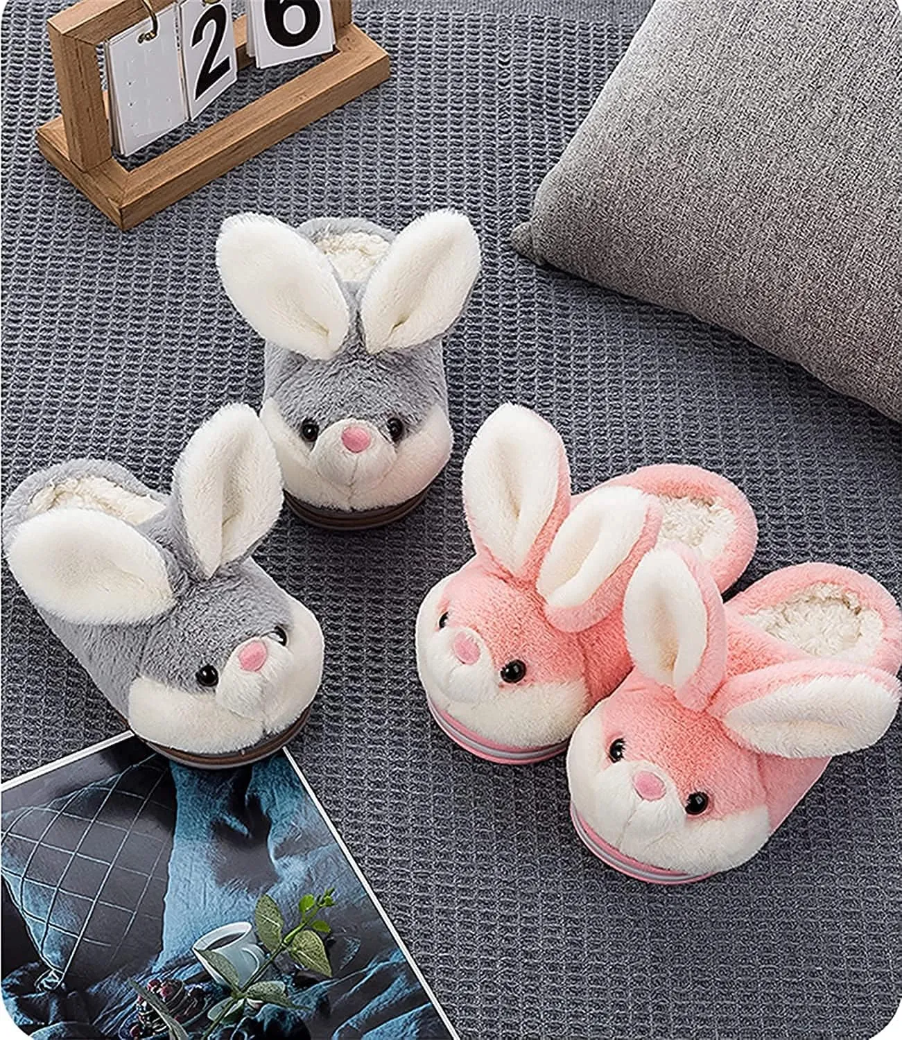 Fuzzy Bunny Slippers for Girls Warm Winter Slippers Women Home Slippers Plush Animal Slippers Pink Slippers