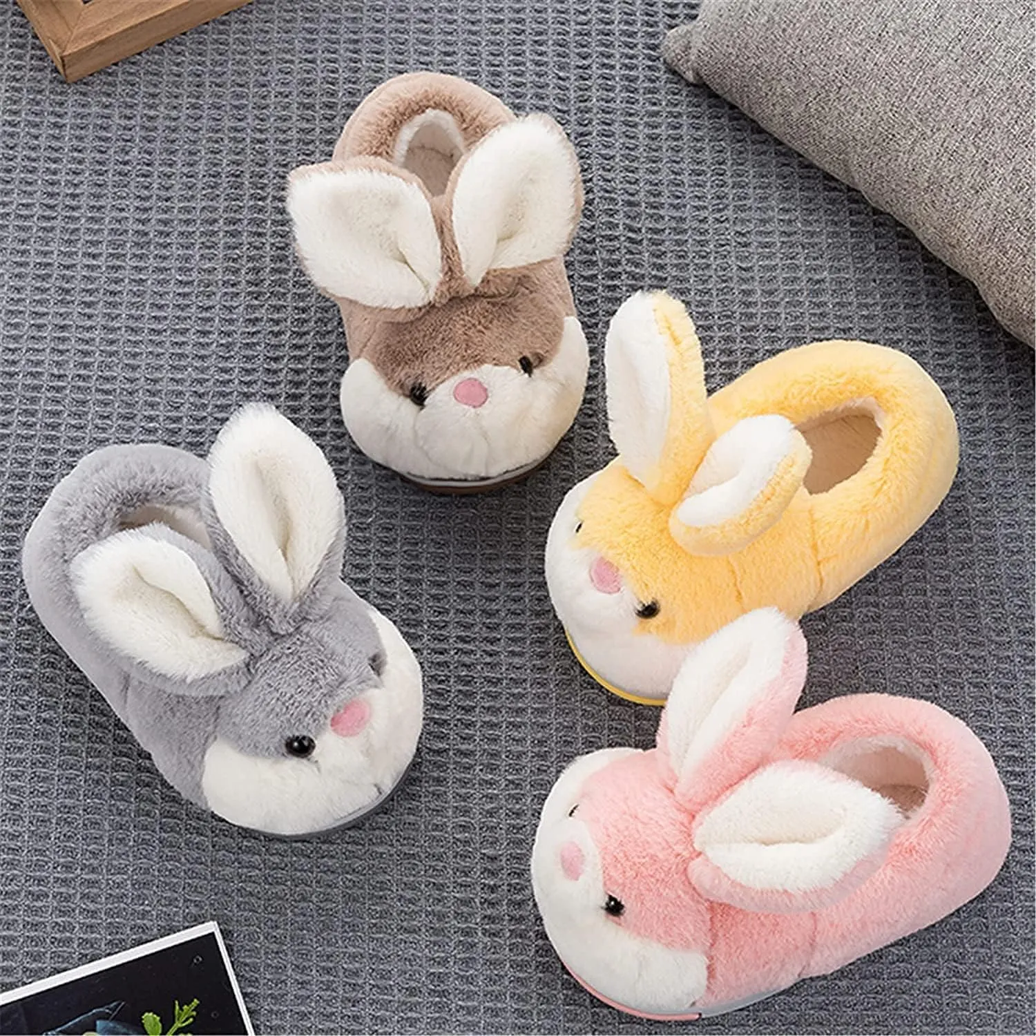 Fuzzy Bunny Slippers for Girls Warm Winter Slippers Women Home Slippers Plush Animal Slippers Pink Slippers