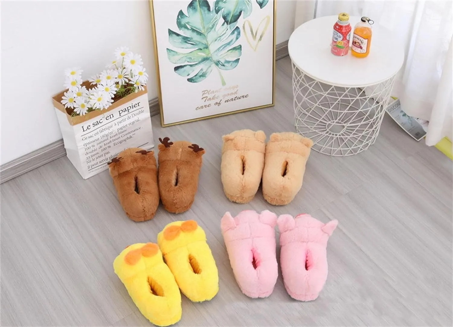 Fuzzy Cozy Pig Animal Cartoon Slippers for Women - Indoor Warm Winter Home Furry Slippers