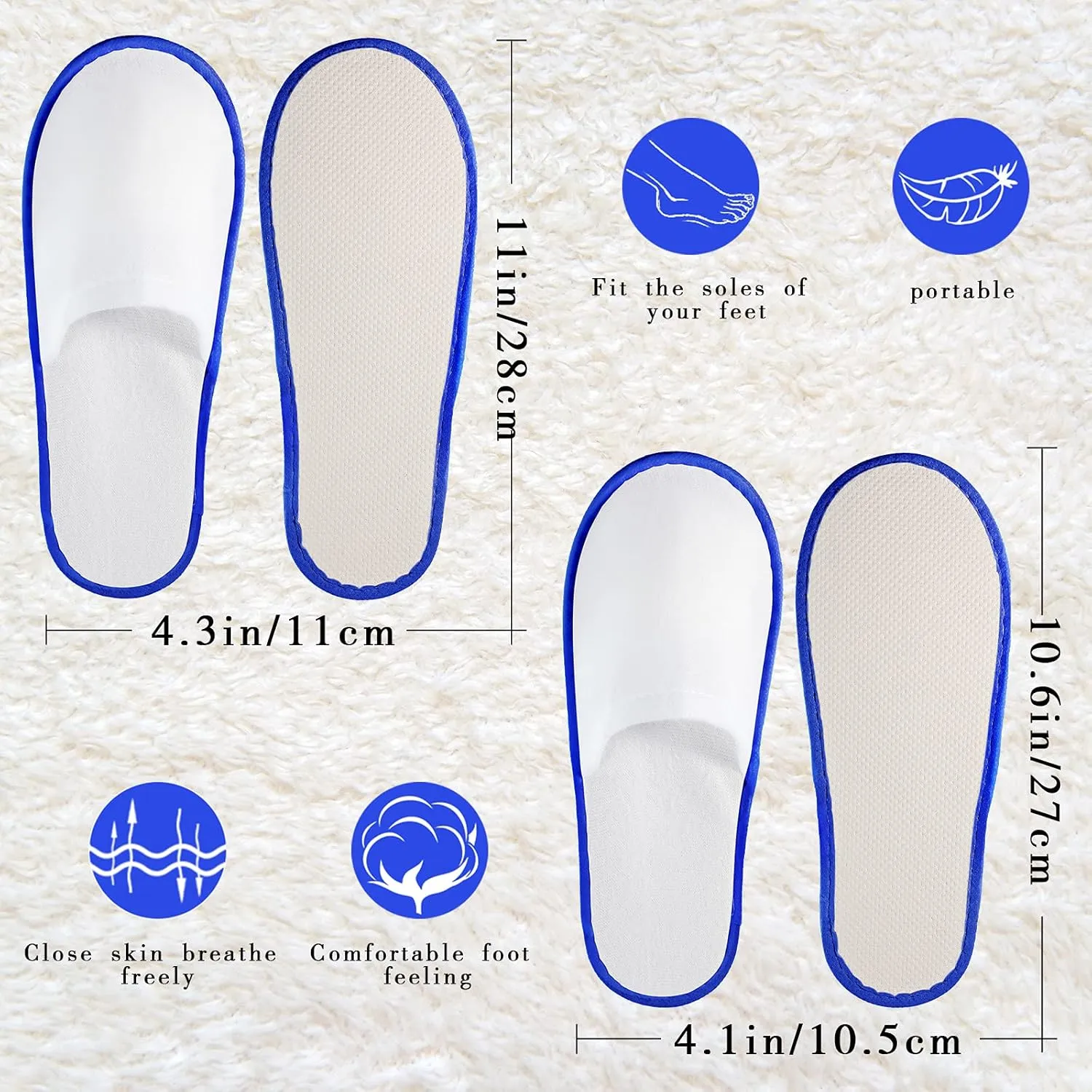 Geyoga 30 Pairs Disposable Spa Slippers for Guest Non Slip House Hotel Closed Toe Indoor Slipper for Men Women Home Wedding Travel, 2 Size
