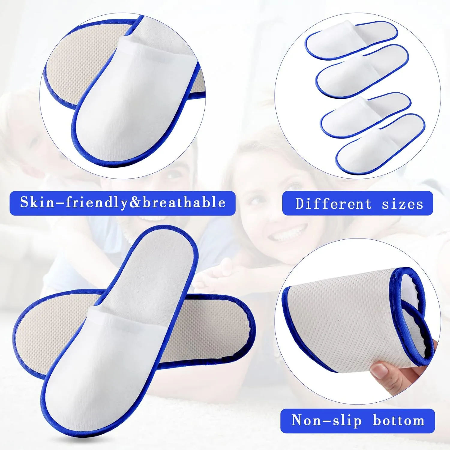 Geyoga 30 Pairs Disposable Spa Slippers for Guest Non Slip House Hotel Closed Toe Indoor Slipper for Men Women Home Wedding Travel, 2 Size