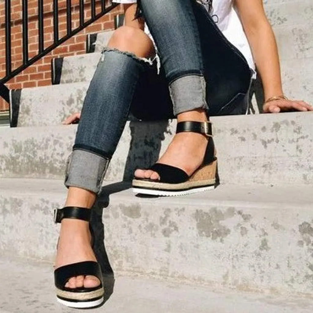Gibobby Platform Sandals for Women,Women's Sandals Espadrille Wedge Platform Summer Ankle Strap Studded Open Toe Sandal