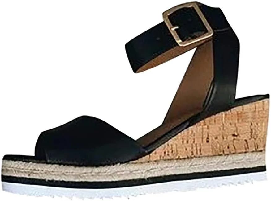 Gibobby Platform Sandals for Women,Women's Sandals Espadrille Wedge Platform Summer Ankle Strap Studded Open Toe Sandal