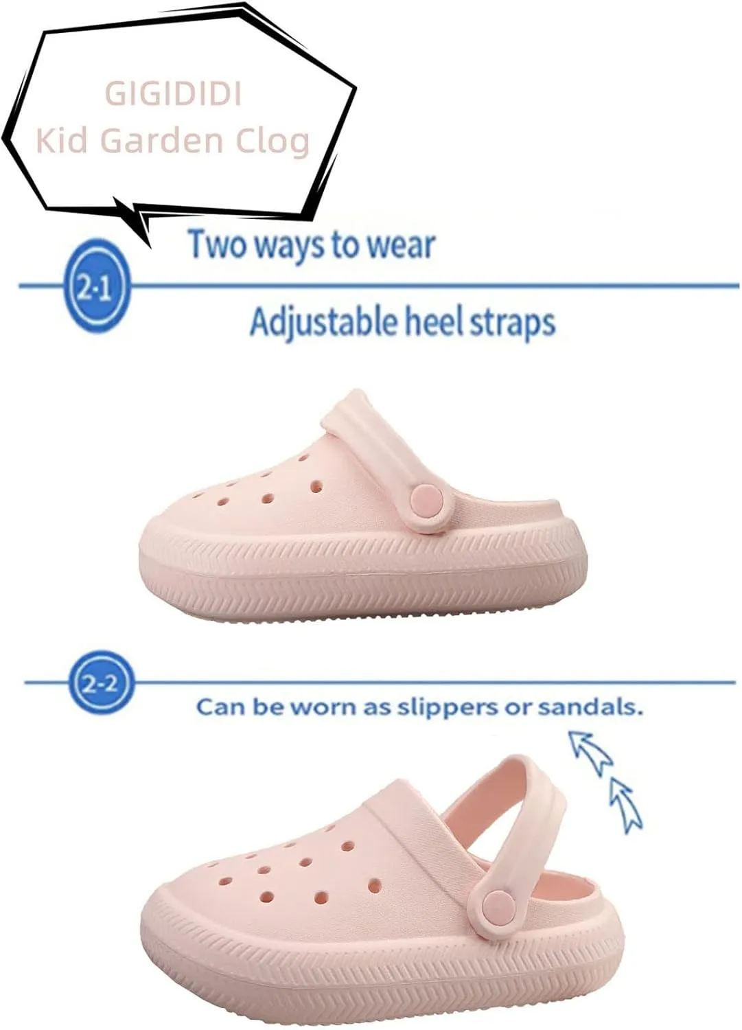 Gigididi Kids Clogs Toddler Garden Slip On Water Shoes,Beach Slipper for Boys and Girls