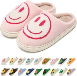 Giom 【New】 Soft Pu Leather Smiling Face Slippers for Women and Men, Retro Happy Face Slippers Big Size, Cozy Warm House Slippers, Slip-On Family Bedroom Slides, Winter Indoor Outdoor Slippers