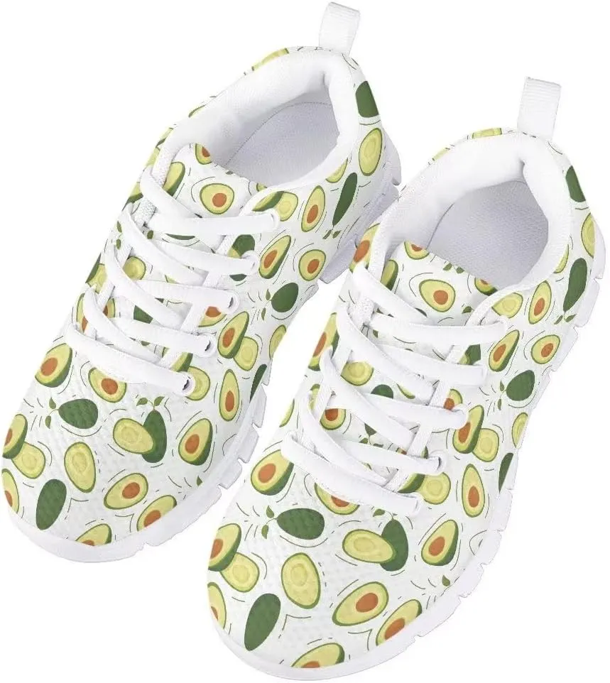 Girls Boys Cute Tennis Shoes Lightweight Soft Sport Sneakers Lace Up Lemon Butterfly Print Kids Running Shoes