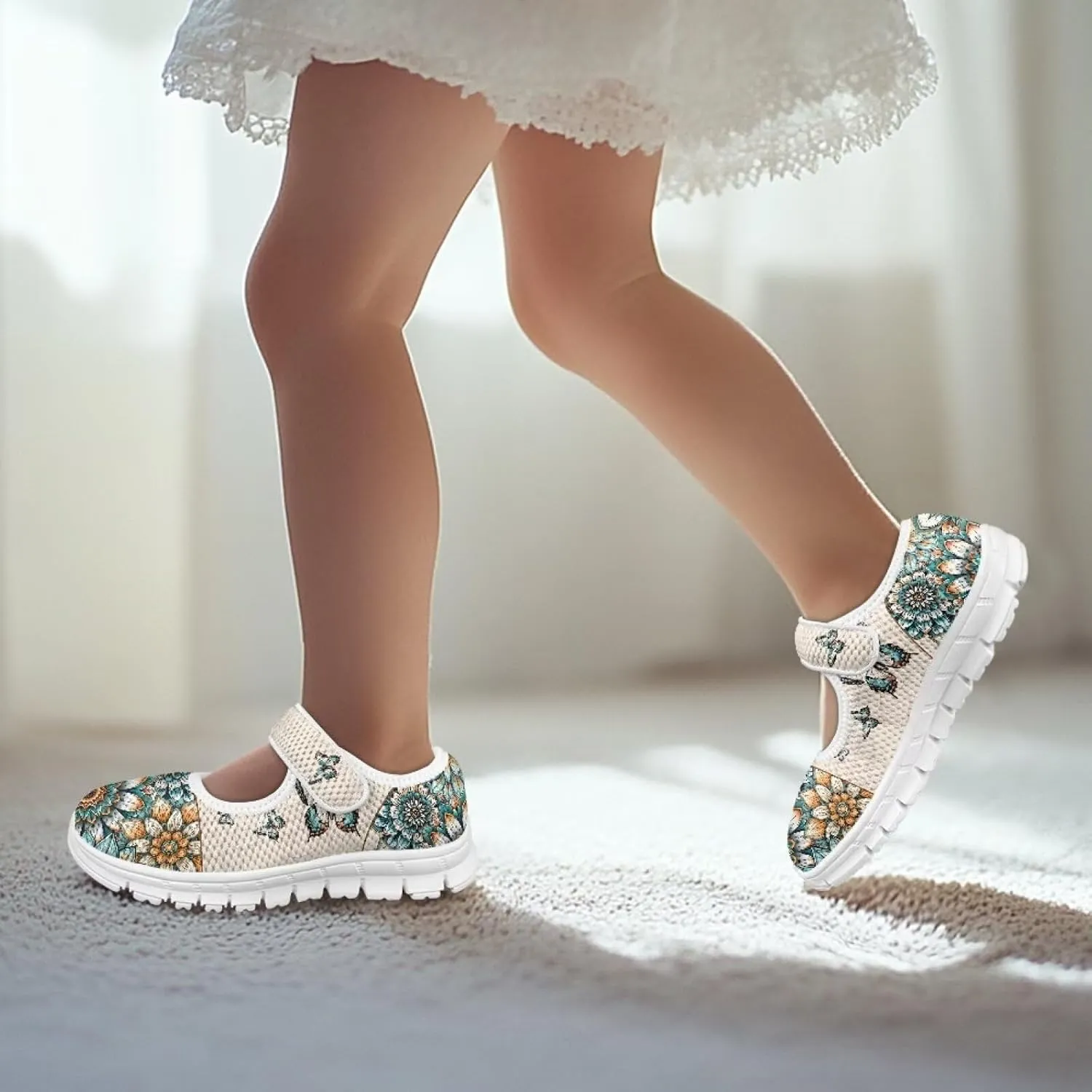Girls Single Buckle Sneaker,Mary Jane Flats Shoes for Kids,Lightweight Walking Sneaker with White Sole Size 11-15