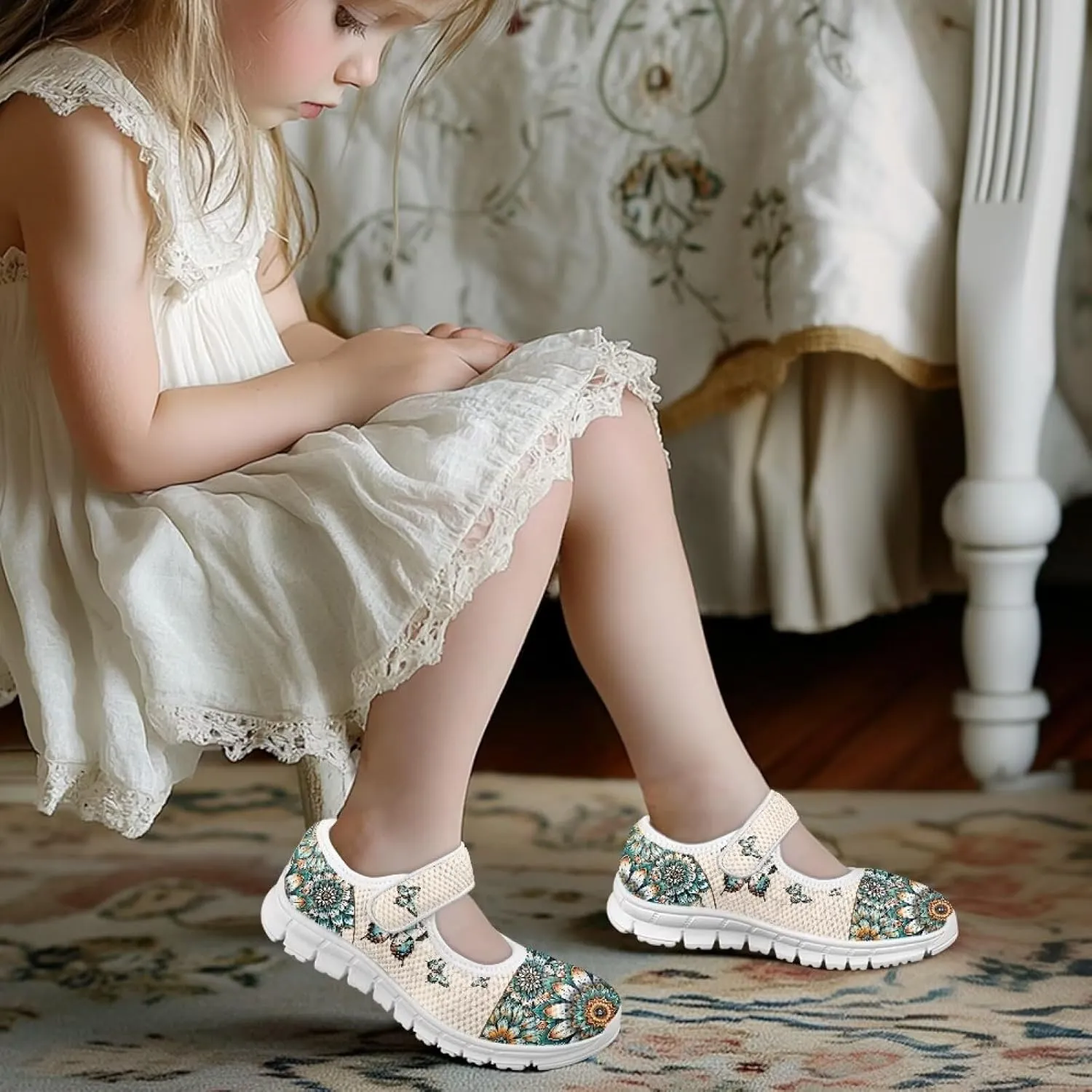 Girls Single Buckle Sneaker,Mary Jane Flats Shoes for Kids,Lightweight Walking Sneaker with White Sole Size 11-15