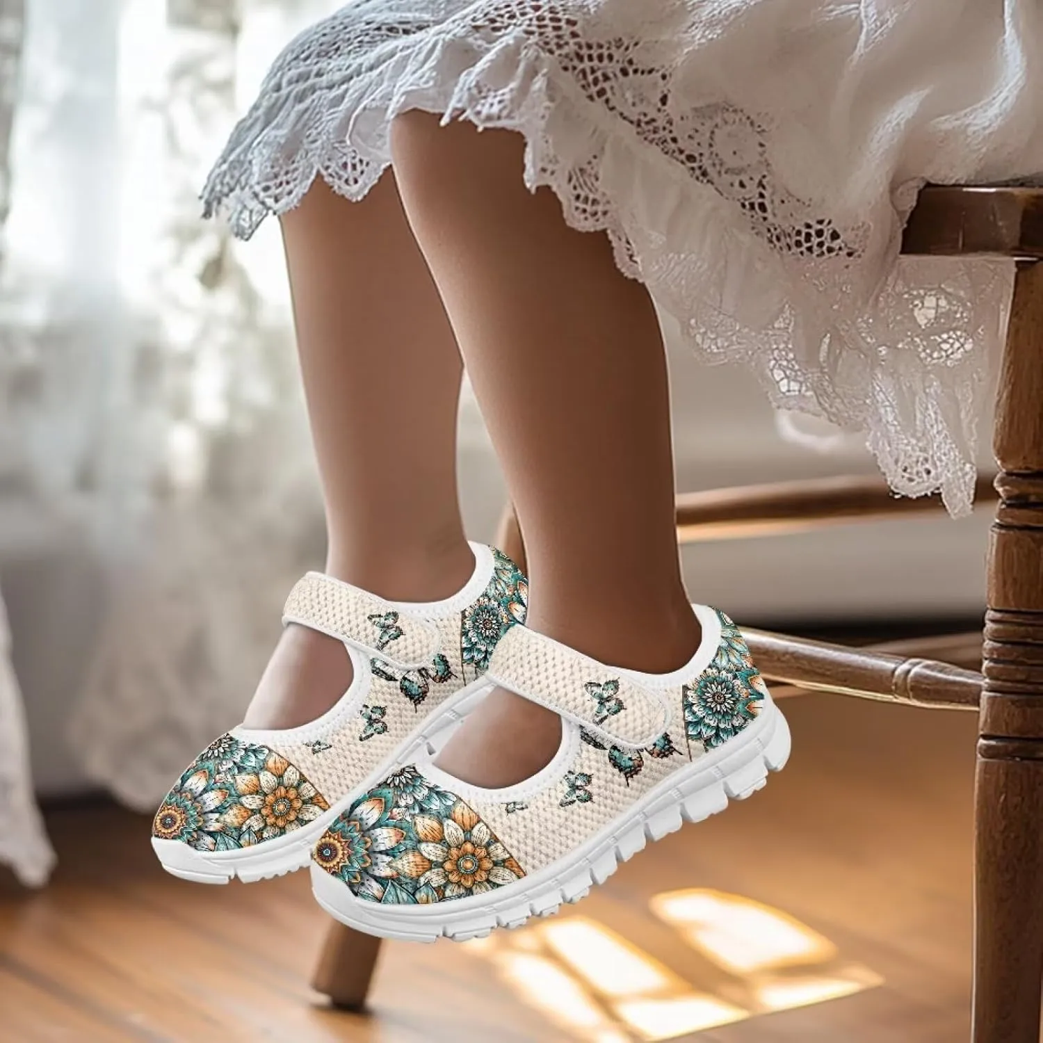 Girls Single Buckle Sneaker,Mary Jane Flats Shoes for Kids,Lightweight Walking Sneaker with White Sole Size 11-15