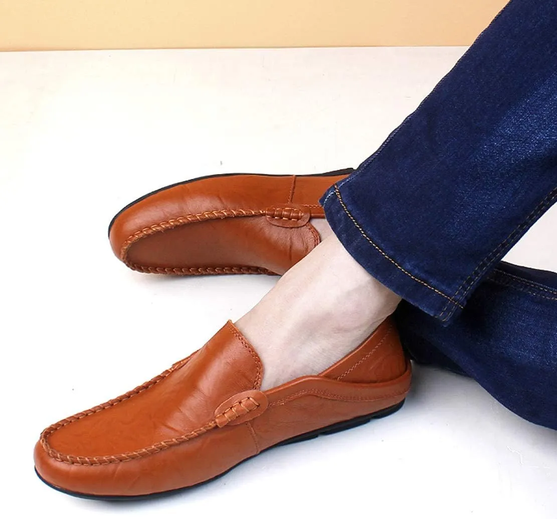 Go Tour Men's Premium Genuine Leather Casual Slip on Loafers Breathable Driving Shoes Fashion Slipper