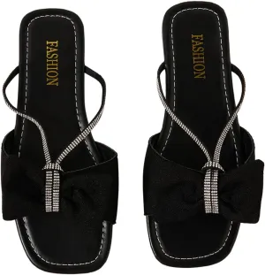 GORGLITTER Women's Bow Flats Sandals Dress Strappy Open Toe Summer Slides Sandal