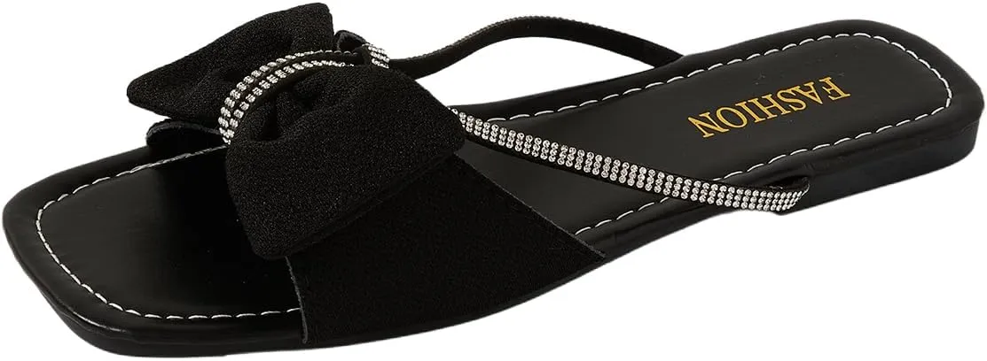 GORGLITTER Women's Bow Flats Sandals Dress Strappy Open Toe Summer Slides Sandal