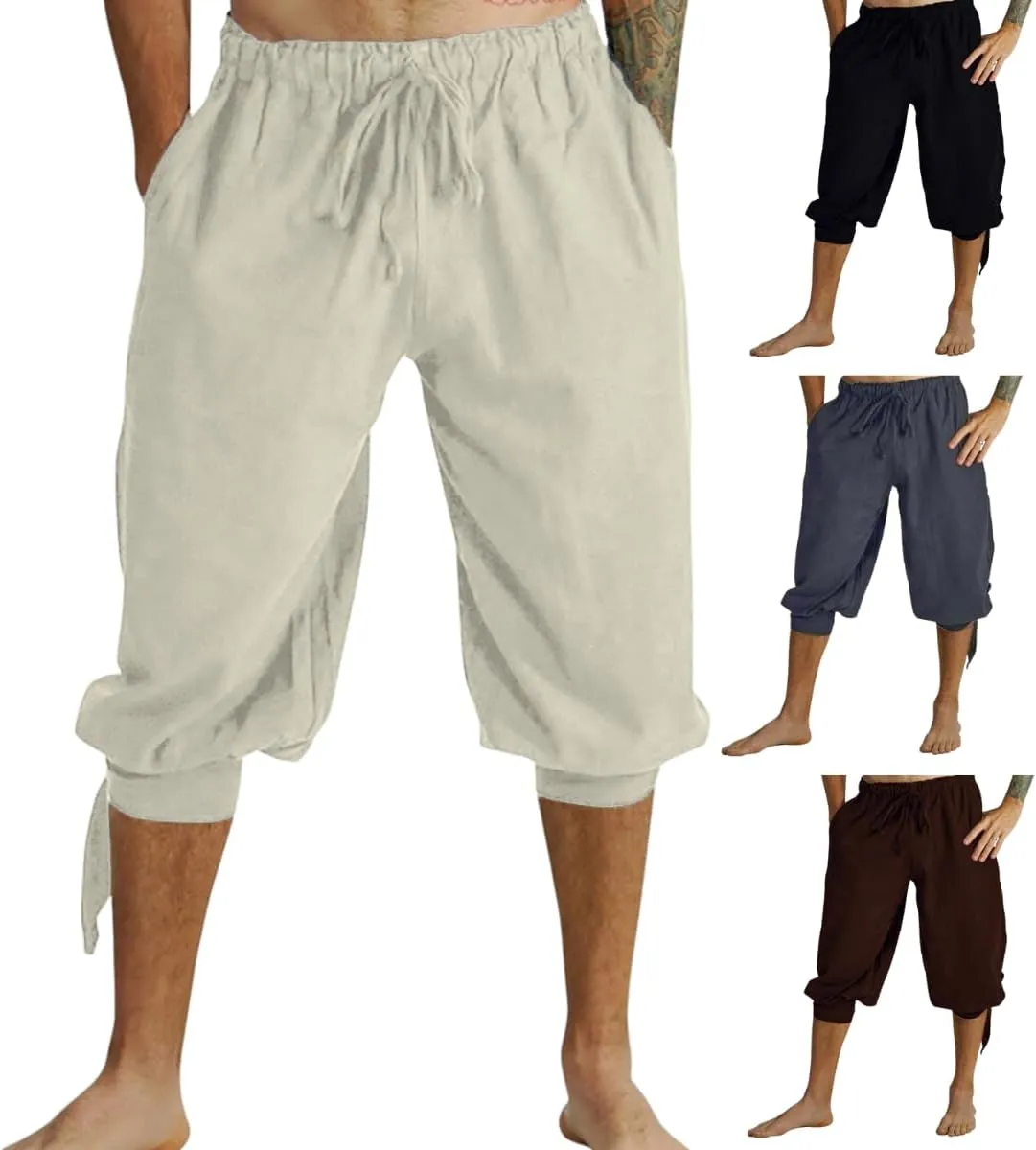 GRAJTCIN Medieval Pirate Pants Men Short Renaissance Viking Lace Up Cosplay