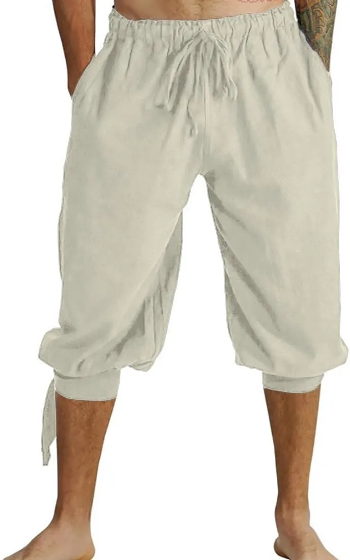 GRAJTCIN Medieval Pirate Pants Men Short Renaissance Viking Lace Up Cosplay