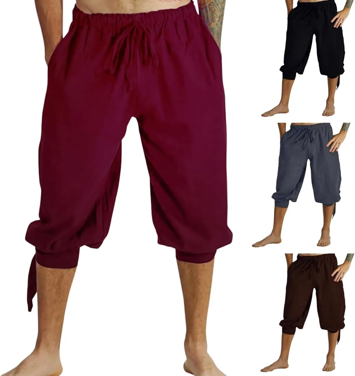 GRAJTCIN Medieval Pirate Pants Men Short Renaissance Viking Lace Up Cosplay