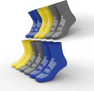 Grippy Socks | Hospital Socks Assorted Colors, One Size Fits Most, Polyester-Spandex Knit with Elastic Cuff | 6 Pairs of Non Skid Socks