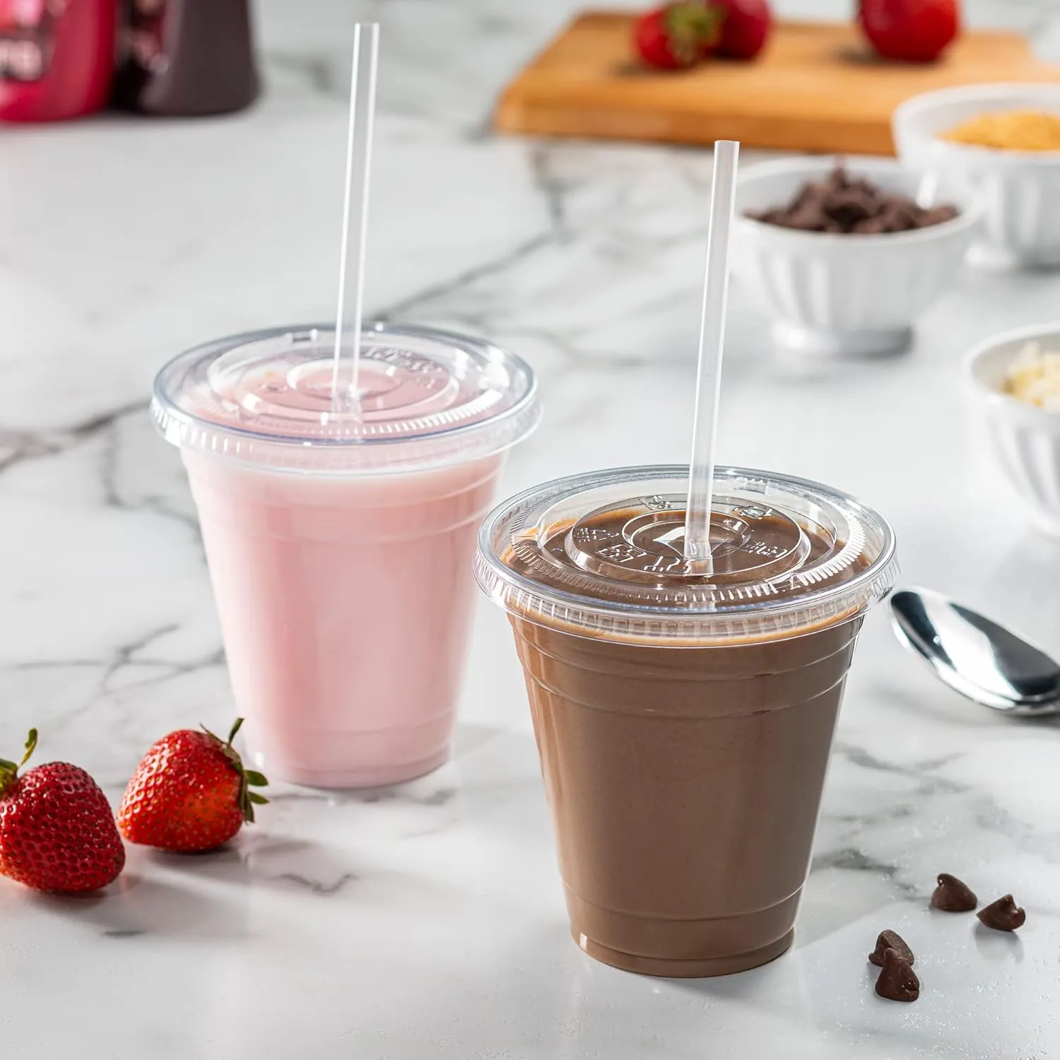 GUSTO [12 oz. - 100 Count Clear PET Cups with Lids, Disposable Coffee Cups with Flat Lids - Ideal for Cold Beverages, Smoothies, and to-Go Drinks - Formerly Comfy Package