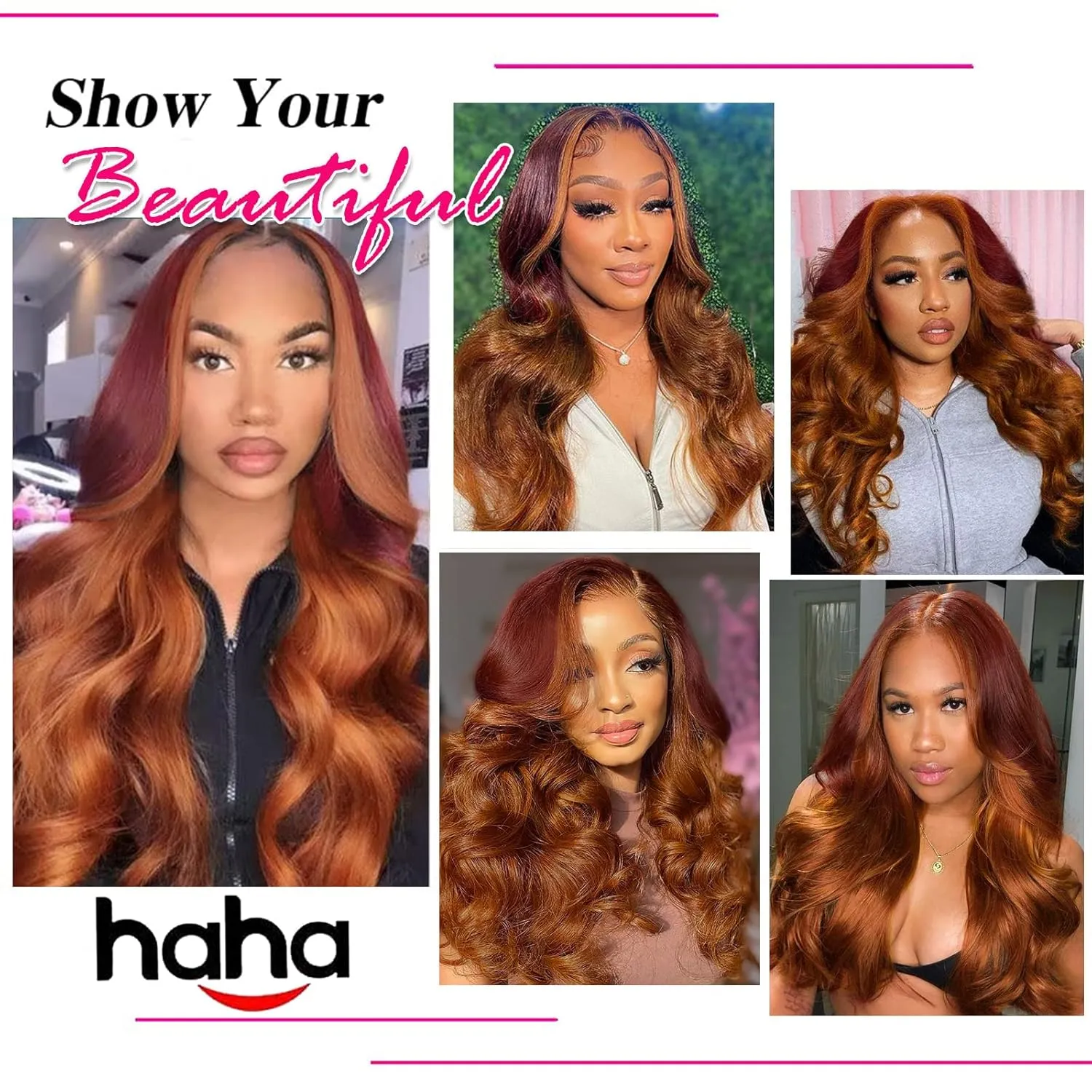haha Orange Red Ombre Lace Front Wig Human Hair Burgundy Ginger Highlight Lace Front Wig 13x4 Body Wave HD Lace Frontal Wigs Pre Plucked Ginger Skunk Stripe Human Hair Wig Colored 24 Inch 150% Density