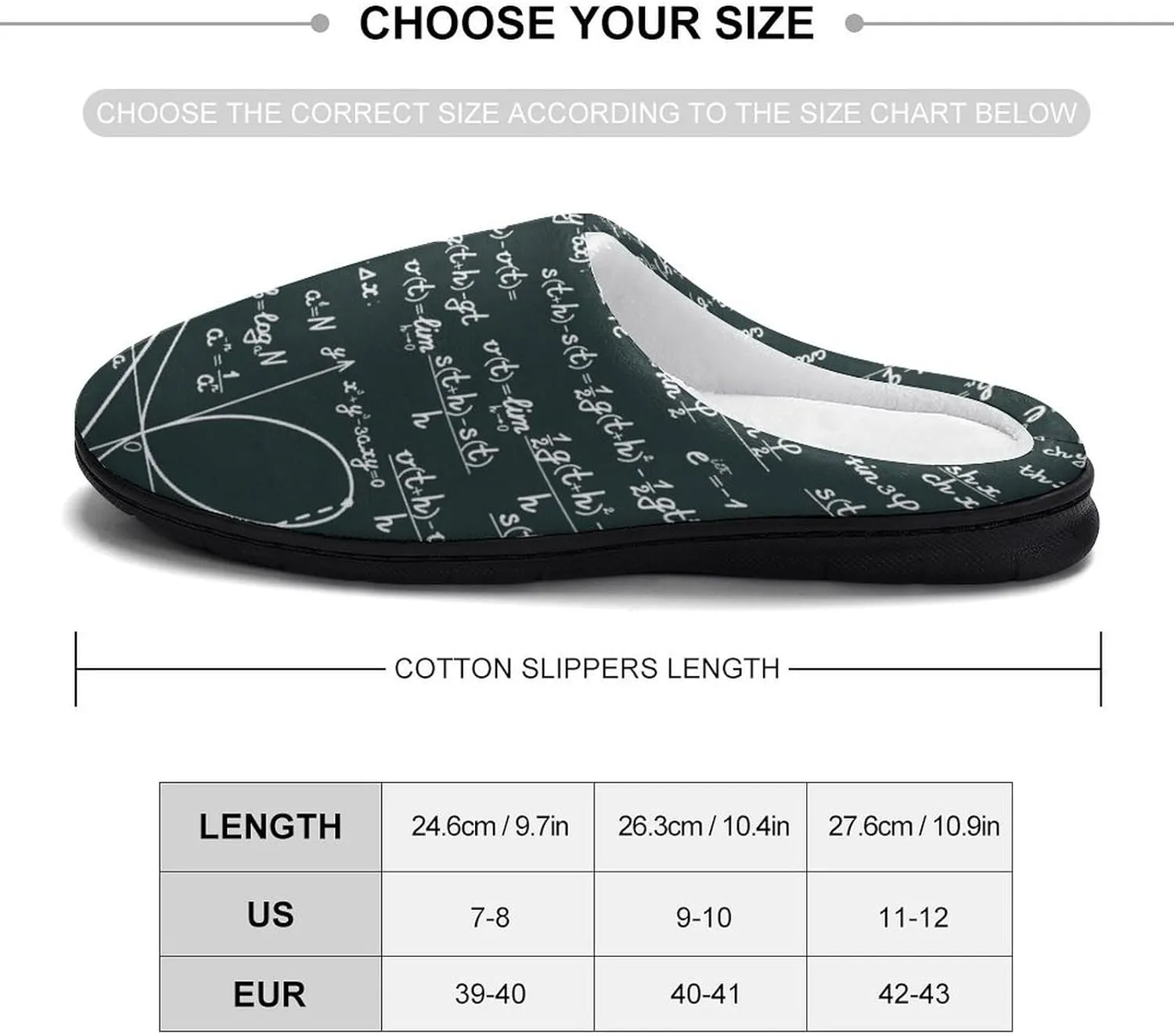 Handwritten Math Formulas Pattern Slippers for Women Girls Warm Plush Indoor Outdoor Shoes Non Slip