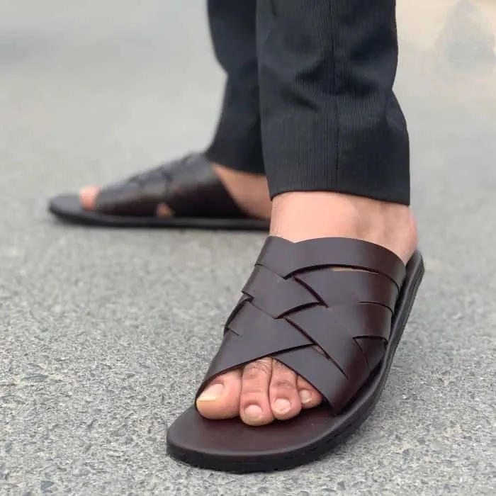 Hedgez Premium Leather Handmade CrissCross Slipper-CH17