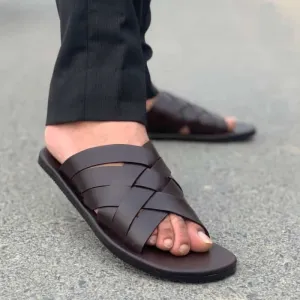 Hedgez Premium Leather Handmade CrissCross Slipper-CH17