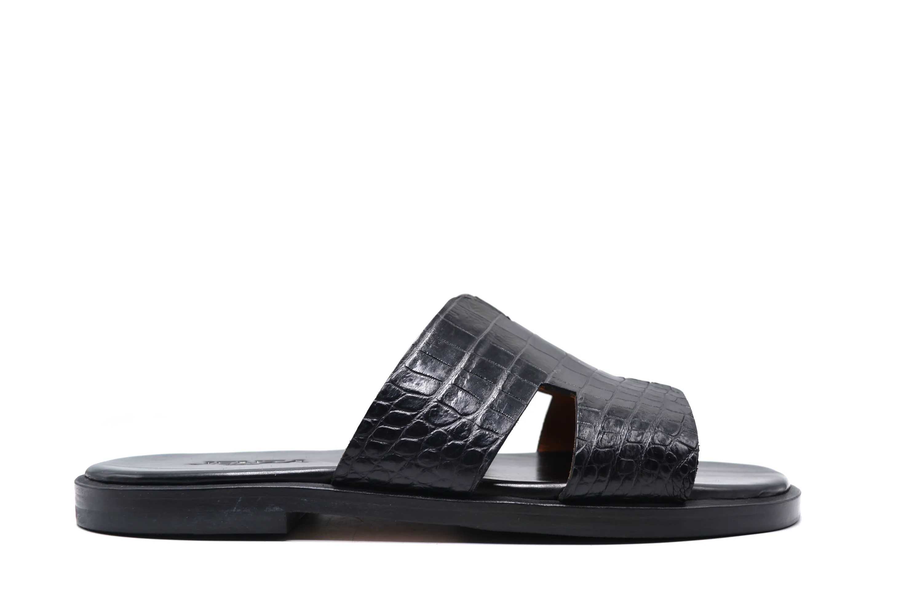 Hermes Black Alligator Leather Slipper