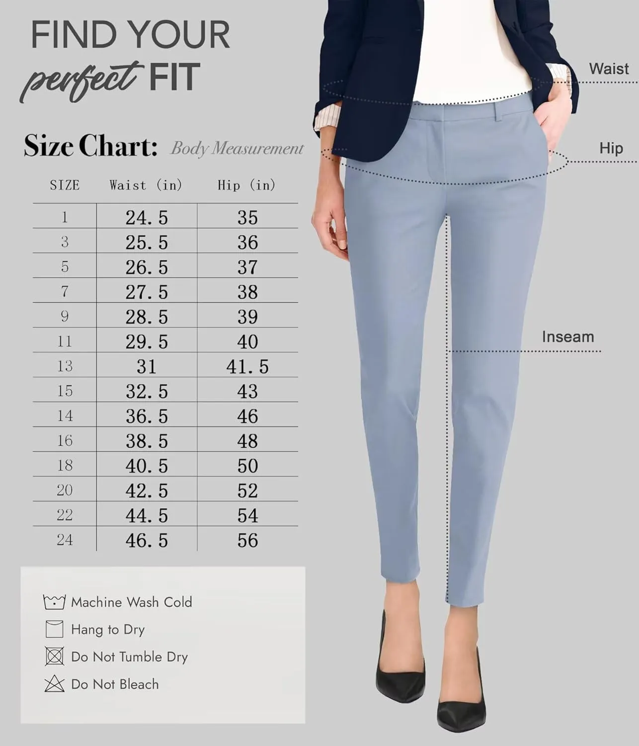 Hybrid & Company Womens Ultra Comfy Stretch Slim Fit Trousers Chino Pants with Pocket