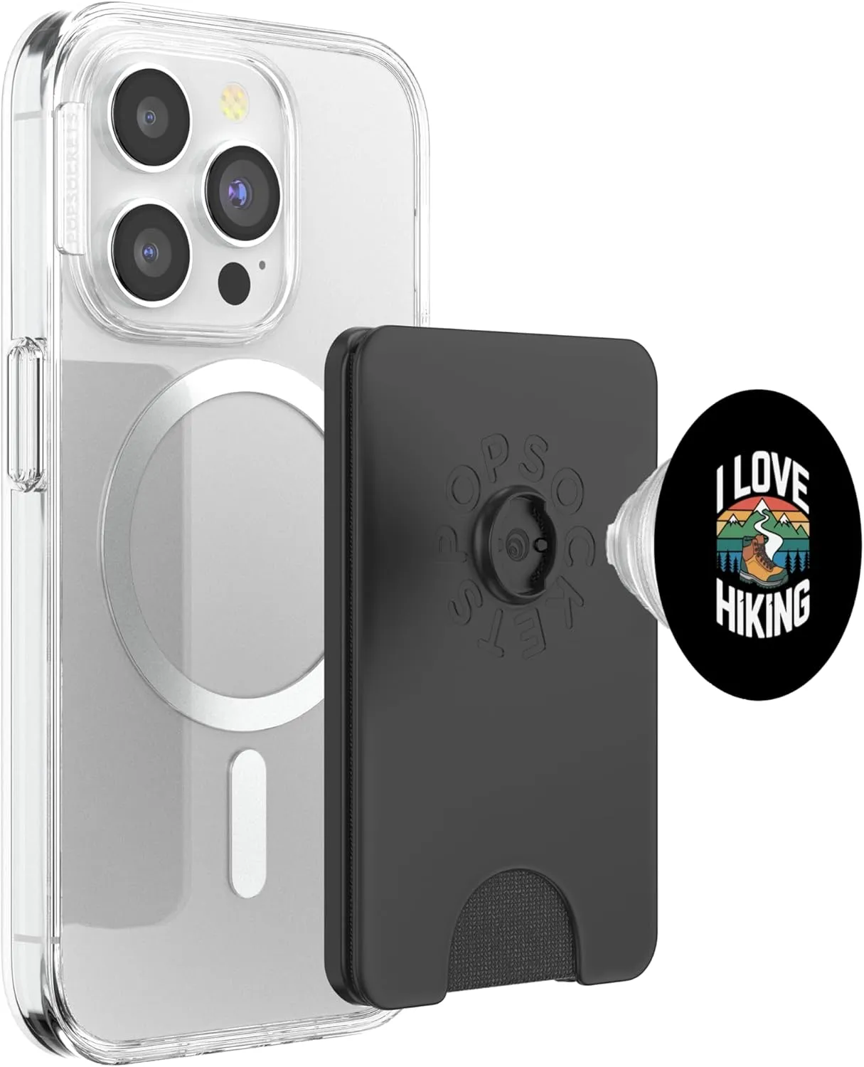 I Love Hiking Mountain Trail Enthusiast PopSockets PopWallet for MagSafe