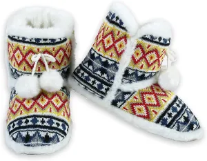ICONOFLASH Women's Fair Isle Sweater Knit Bootie Slipper