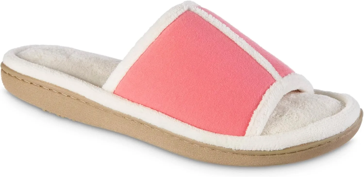 isotoner Womens Microterry Floral Print/Jersey Slide Slippers
