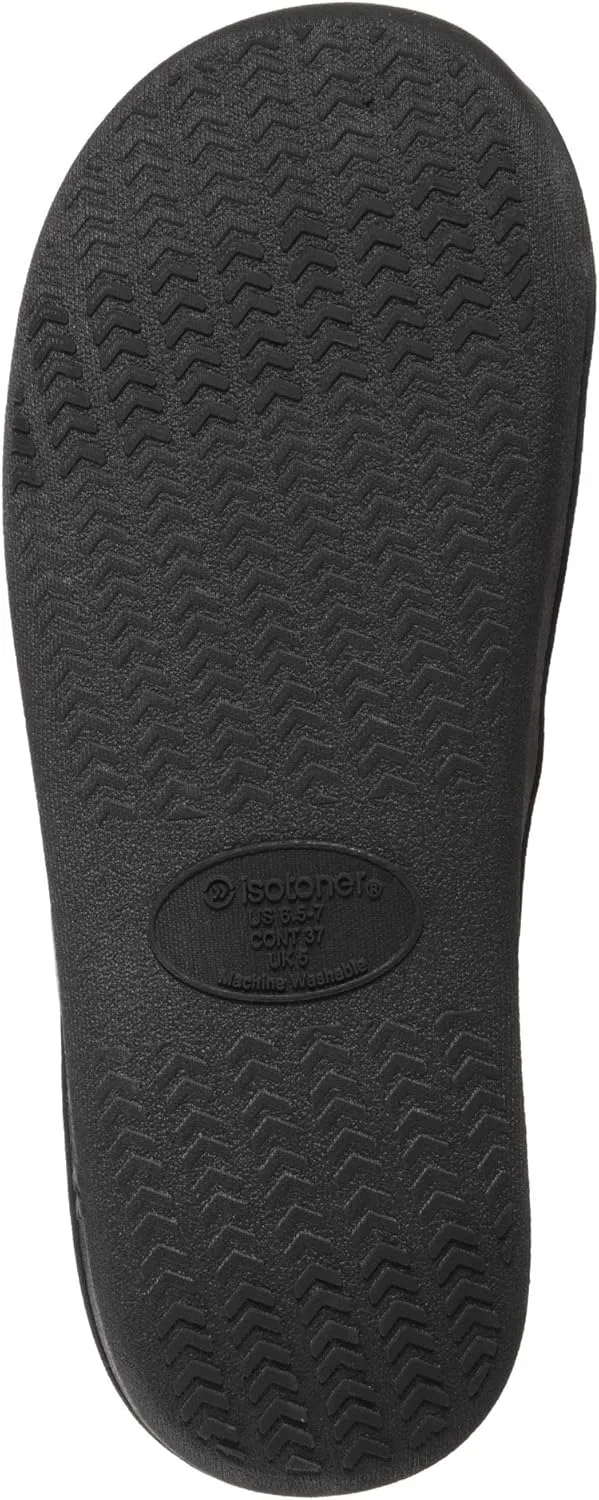isotoner Women's Soft Microterry Wider Width Slide Slippers, with Satin Trim and Comfort Footbed
