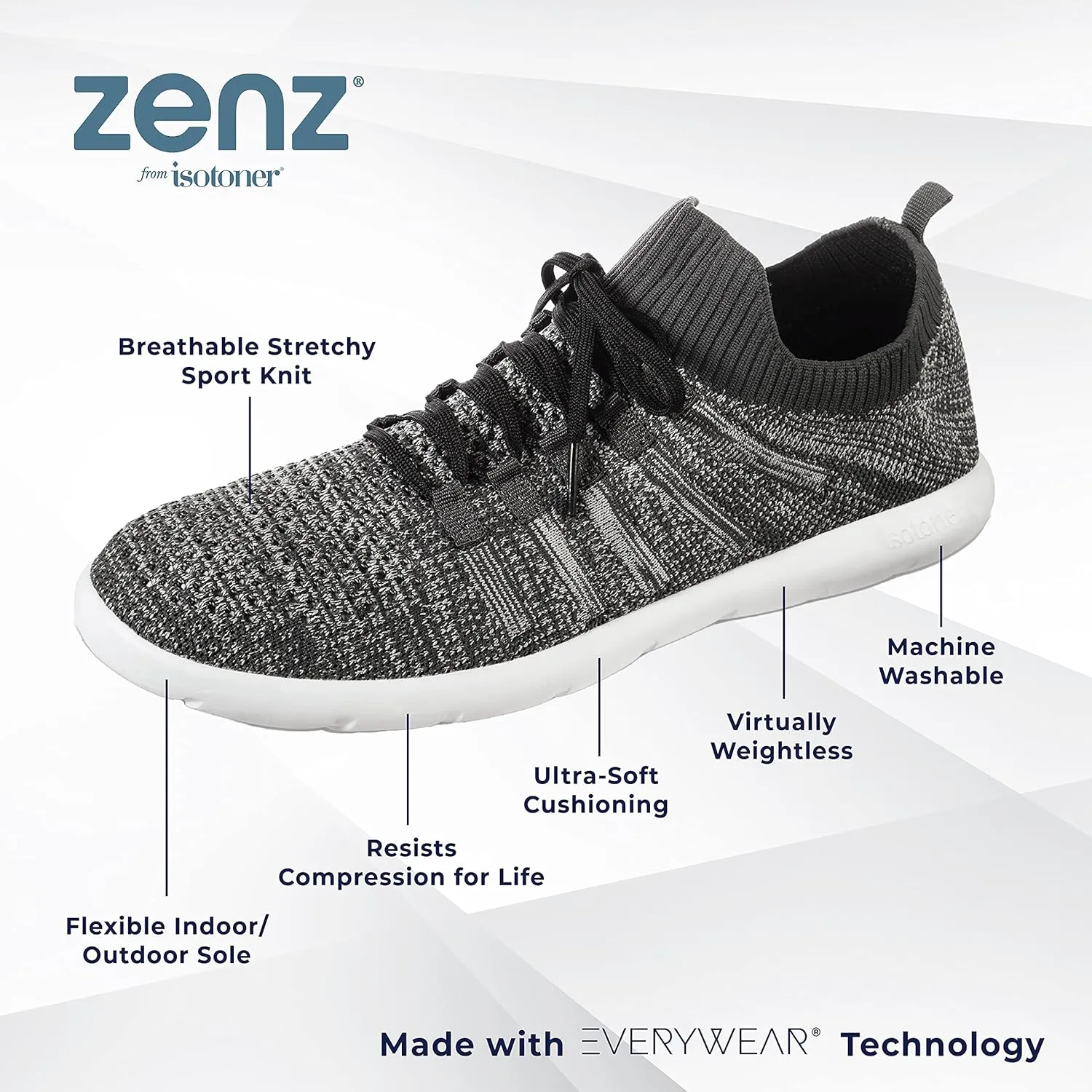 isotoner Zenz Mens Lace Up Slippers, Lightweight Unlined Sport Knit Slip-Ons