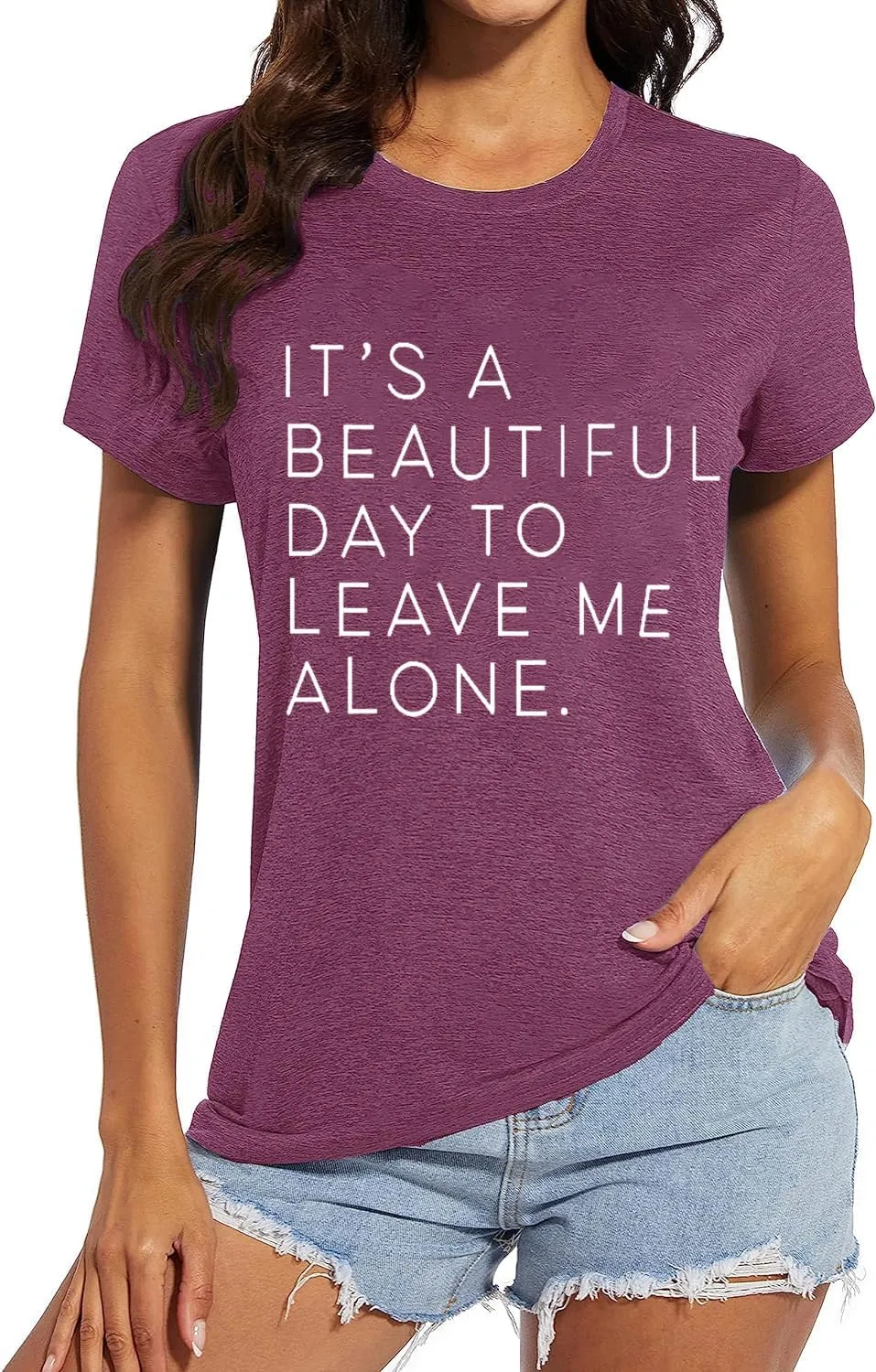 It's A Beautiful Day to Leave Me Alone Cute Summer Funny Saying Letter Print T Shirts for Women Graphic Tee Tops