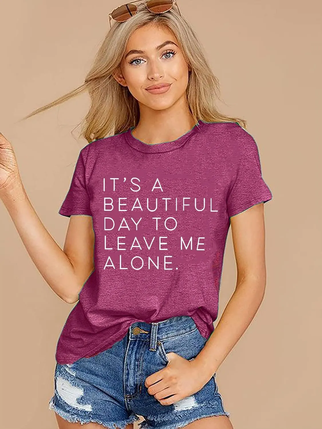 It's A Beautiful Day to Leave Me Alone Cute Summer Funny Saying Letter Print T Shirts for Women Graphic Tee Tops