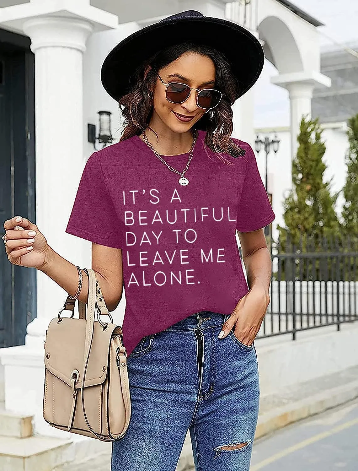 It's A Beautiful Day to Leave Me Alone Cute Summer Funny Saying Letter Print T Shirts for Women Graphic Tee Tops