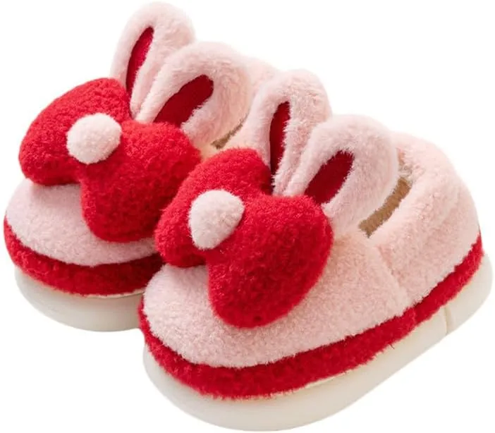 JadeRich Girls Fuzzy Bunny Slippers Anti-Skid Soft Warm Fleece House Shoes with Rabbit Ear Cushioned Winter Slipper for Toddlers/Little Kids